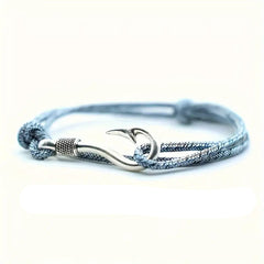 Bracelet with Silvery Fish Hook Anchor Charm - Gray