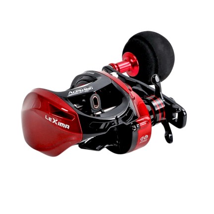 A Banax Lexira 2.0 aluminum fishing reel with a red and black body, black spool, and red accents, shown on a white background with the Banax logo in the top left corner.
