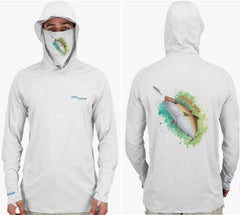 Fish2Spear Performance Hoodies with Mask - Amber Jack - M / White