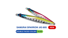SAMURAI SPARROW JIGS 60G - Double Faced Blue Head Pink Lemon Zebra Glow #5 / 60 G