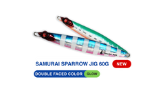 SAMURAI SPARROW JIGS 60G - Double Faced Red Head Blue Green Zebra Glow #6 / 60 G