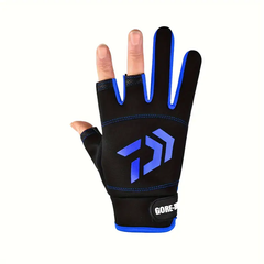 1 Pair Unisex Fishing Gloves - Black Blue
