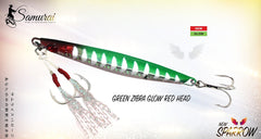 SAMURAI SPARROW JIGS 150G - Green Zebra Glow Red Head / 150 G