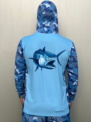 Fish2Spear Performance Hoodies with Mask - Camo Kingfish - S / Blue