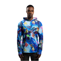 Stafu Tasman Men's Hooded Long Sleeve Manta Patterned Blue UV Protected Shirt - S / Manta Patterned Blue