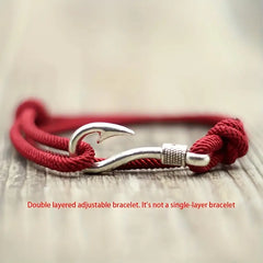 Bracelet with Silvery Fish Hook Anchor Charm - Burgundy