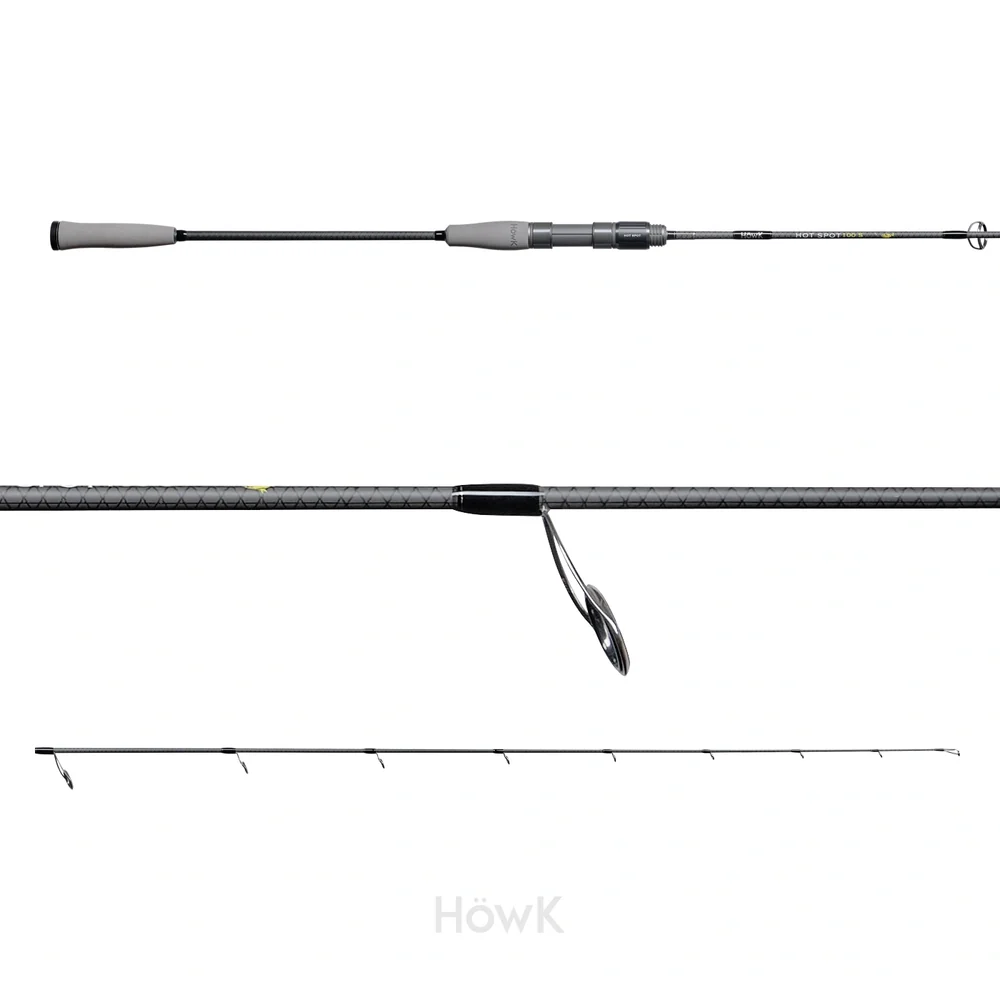 Fishing rod with reel on a white background, featuring the brand 'HowK'.